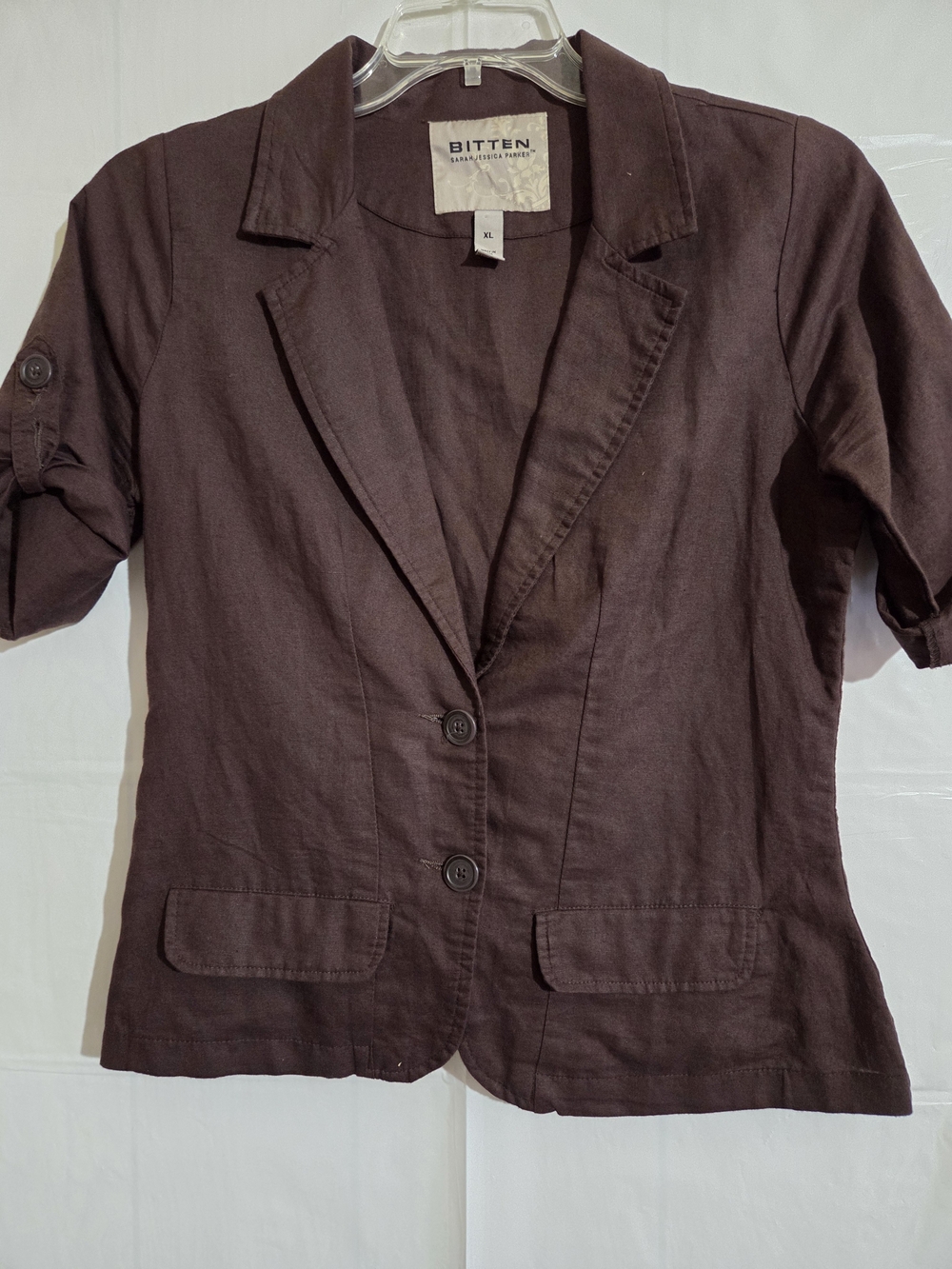 Bitten by Sarah Jessica Parker Women's Short Sleeve Blazer Jacket in Dark Brown
